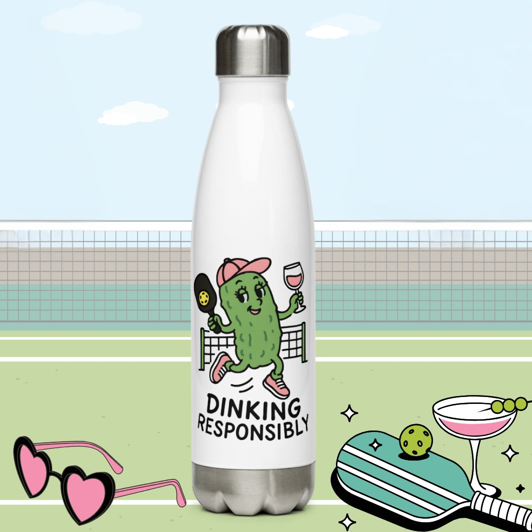 Dinking Responsibly Stainless Steel Insulated 17 oz Water Bottle - For the Pickleball Lover