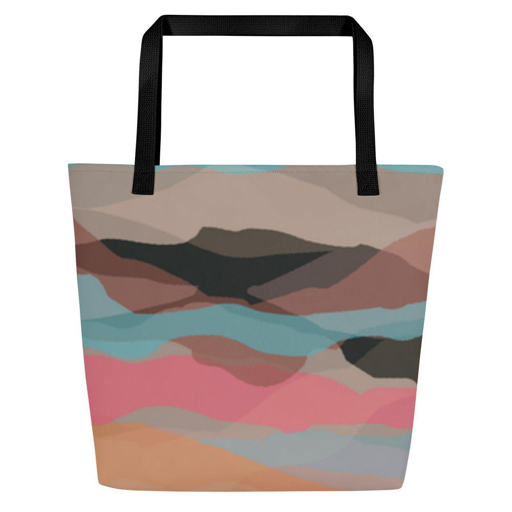Tote bag with a colorful abstract pattern on a white background