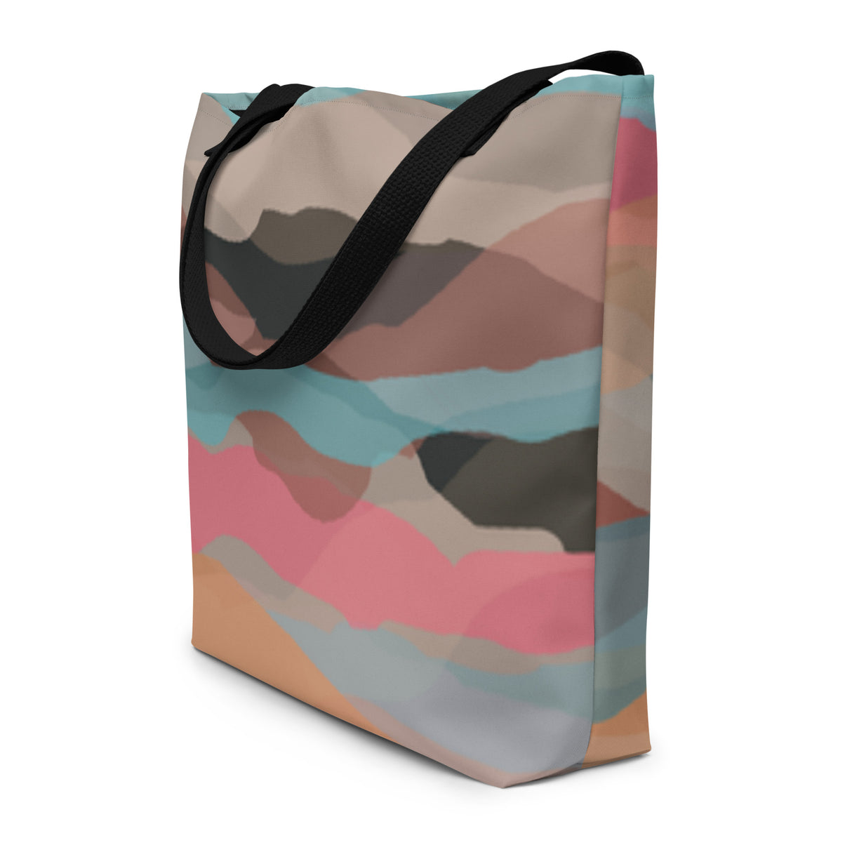 Tote bag with a colorful abstract pattern on a white background