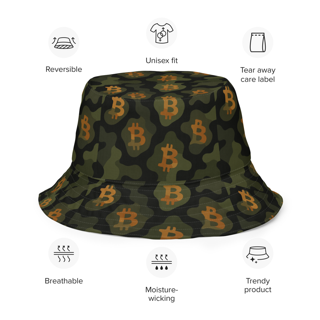 Bitcoin Camo Reversible Bucket Hat – For the Bitcoin Lover