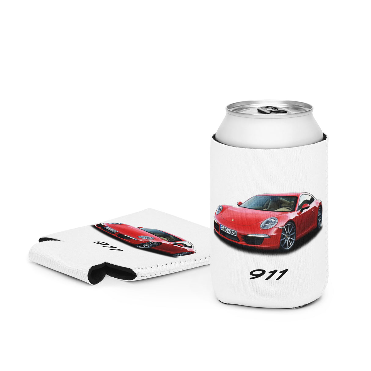White can cooler with red sports car design on a white background