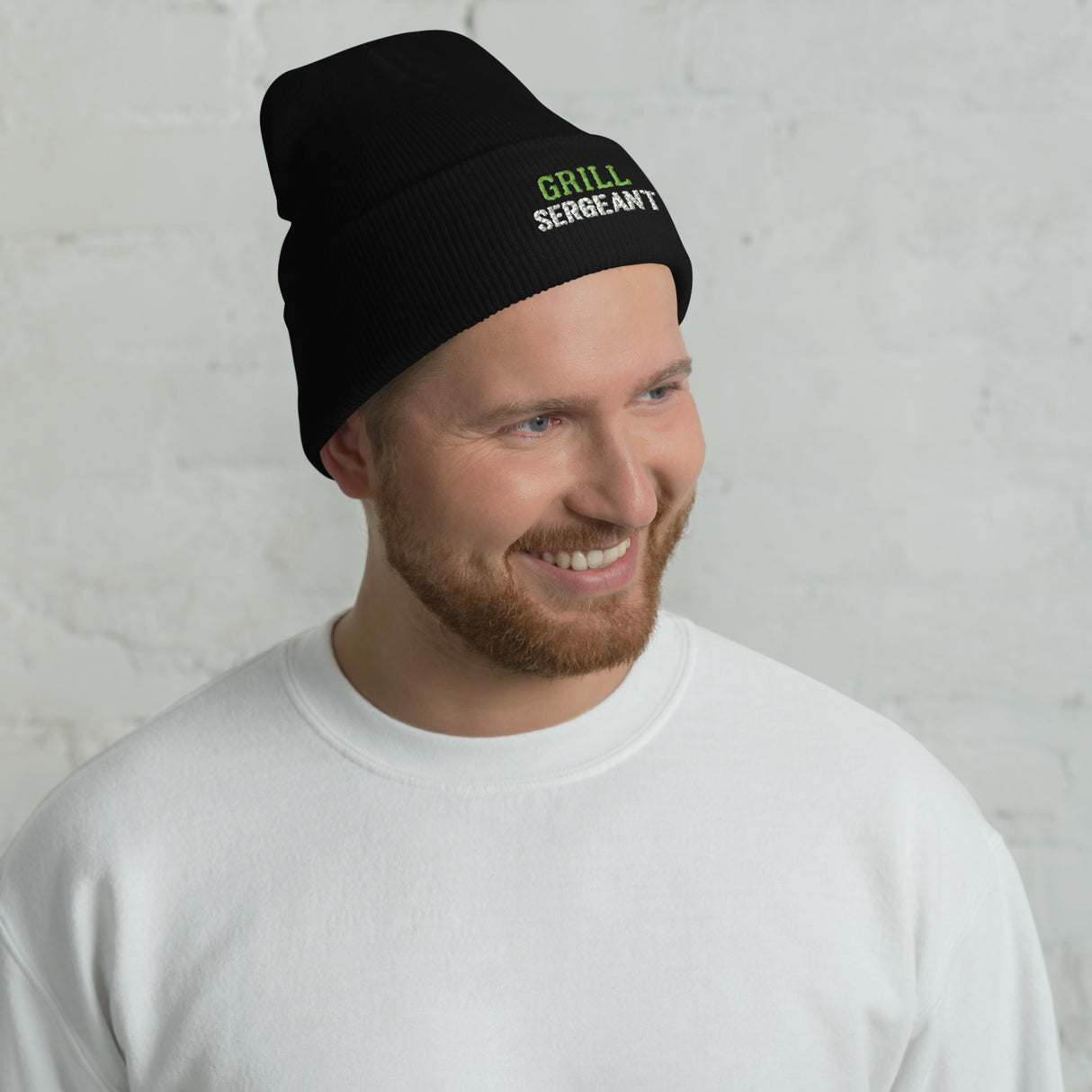 Grill Sergeant Cuffed Embroidered Black Beanie - For the BBQ Boss
