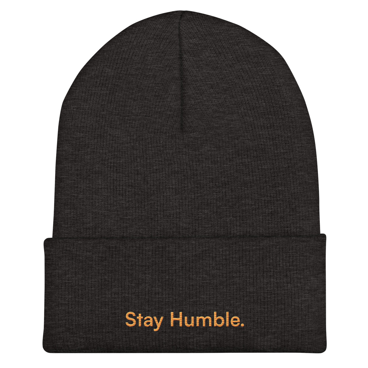 Black beanie with 'Stay Humble.' text on a white background