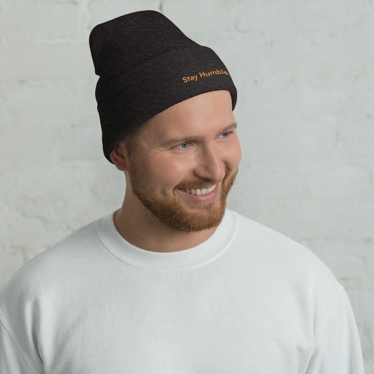 Stay Humble Embroidered Cuffed Dark Charcoal Beanie - For the Bitcoin Lover