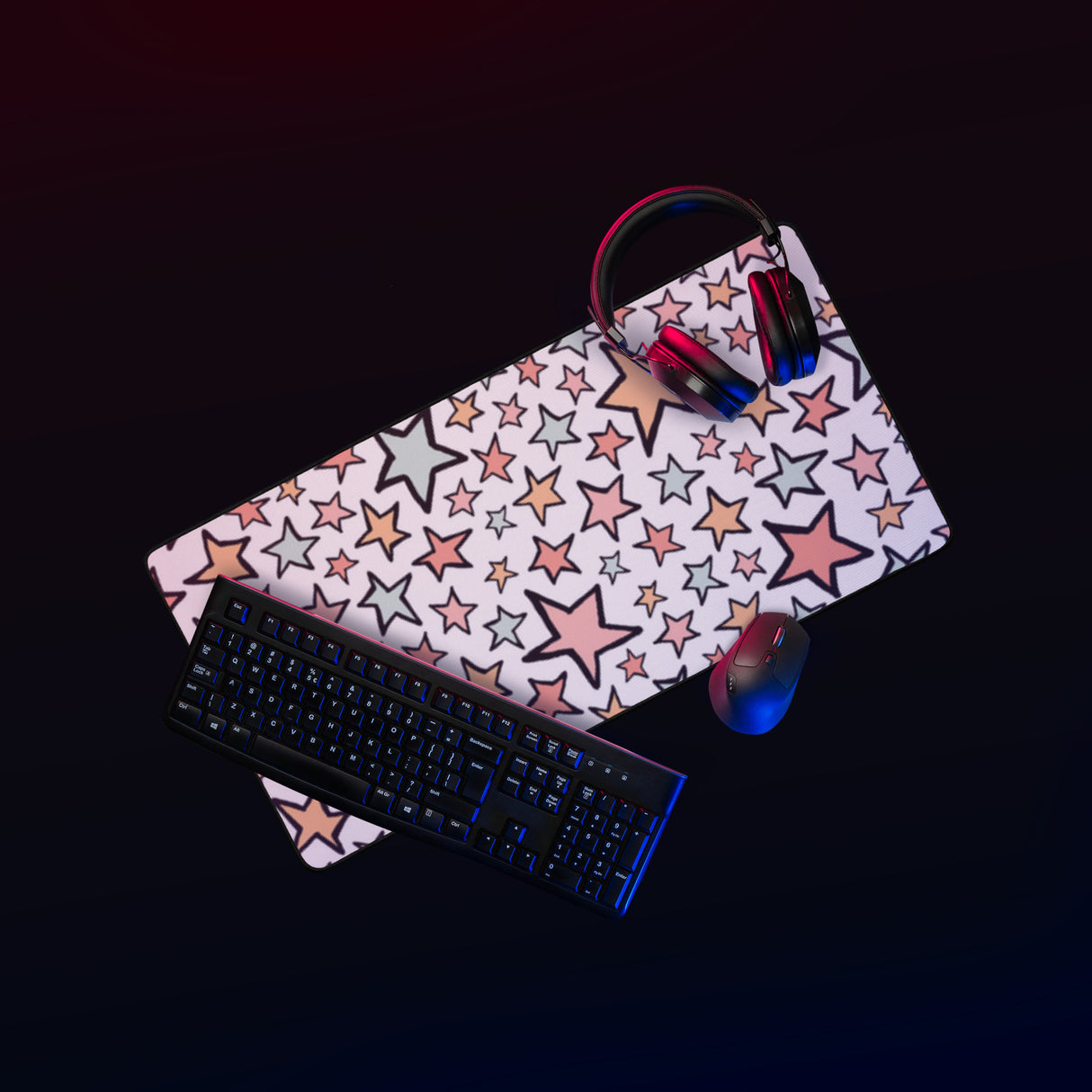 Starry Style desk mat with anti-slip backing, styled on a modern desk setup