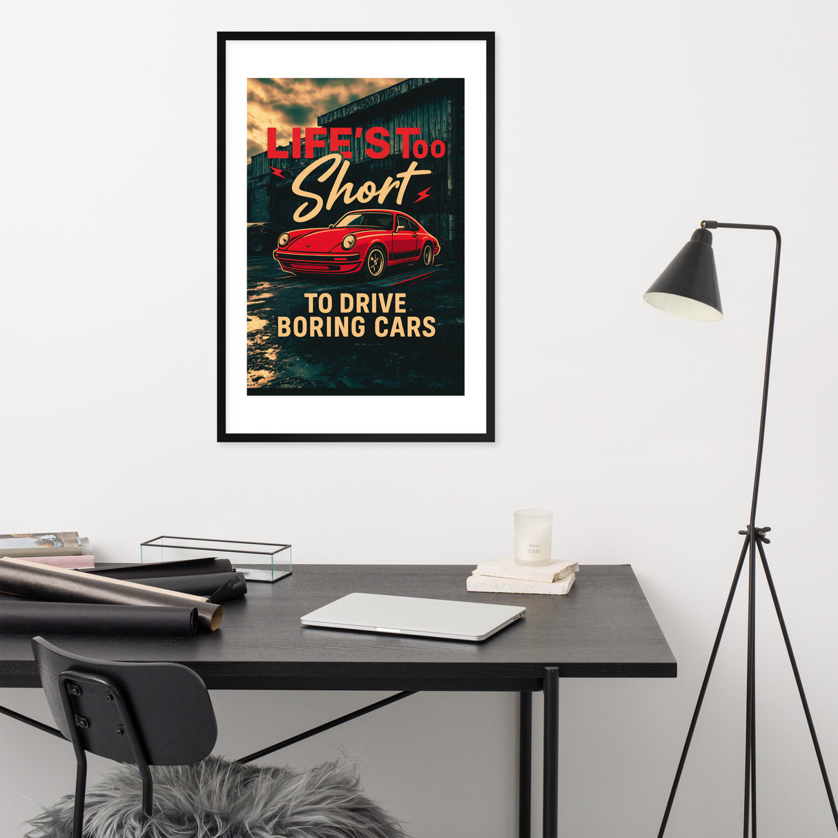Life’s Too Short to Drive Boring Cars – Iconic Sports Car Framed Poster (XLARGE)