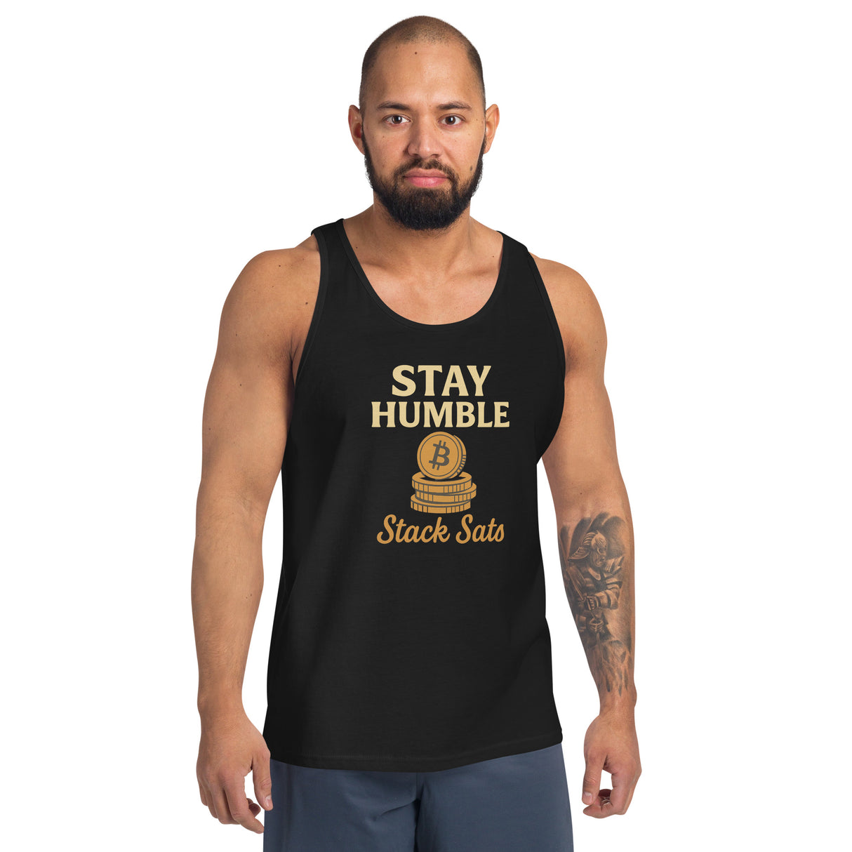Stay Humble Stack Sats Black Men’s Tank Top – For the Bitcoin Lover