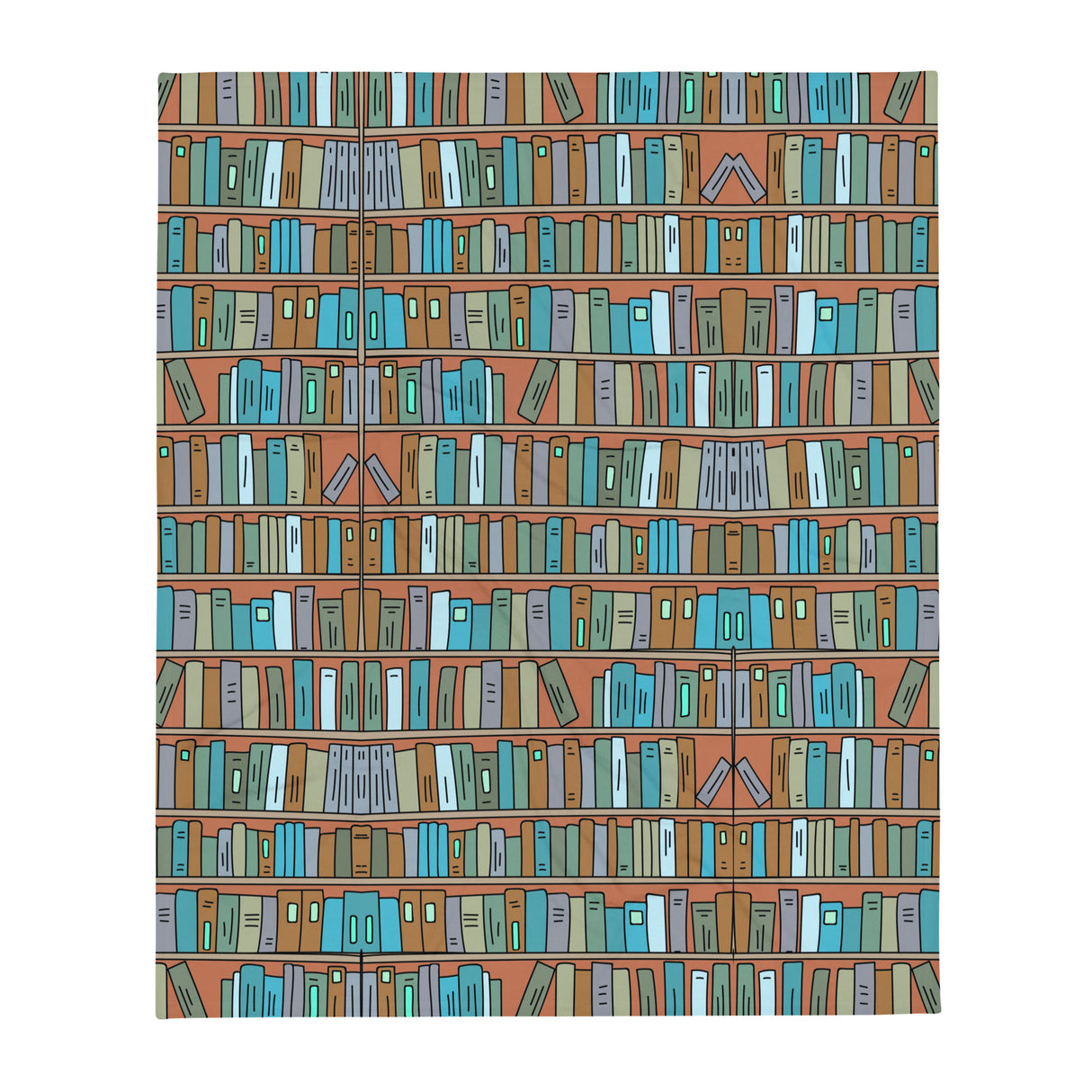 Throw blanket with coloured books on a bookshelf