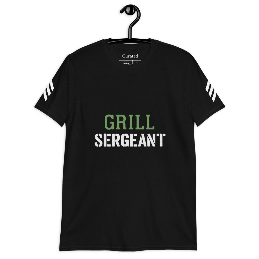 Grill Sergeant Unisex Black T-Shirt with Sleeve Chevrons - For the BBQ Boss
