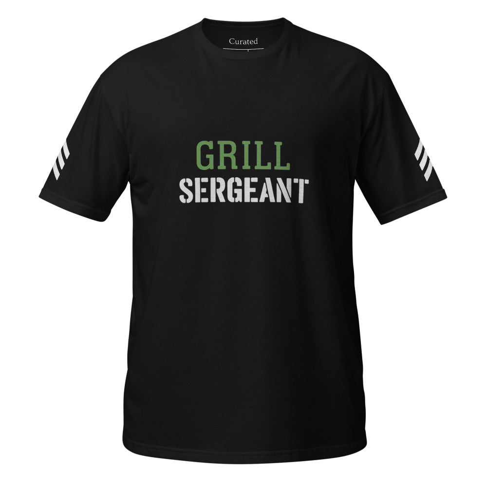 Grill Sergeant Unisex Black T-Shirt with Sleeve Chevrons - For the BBQ Boss