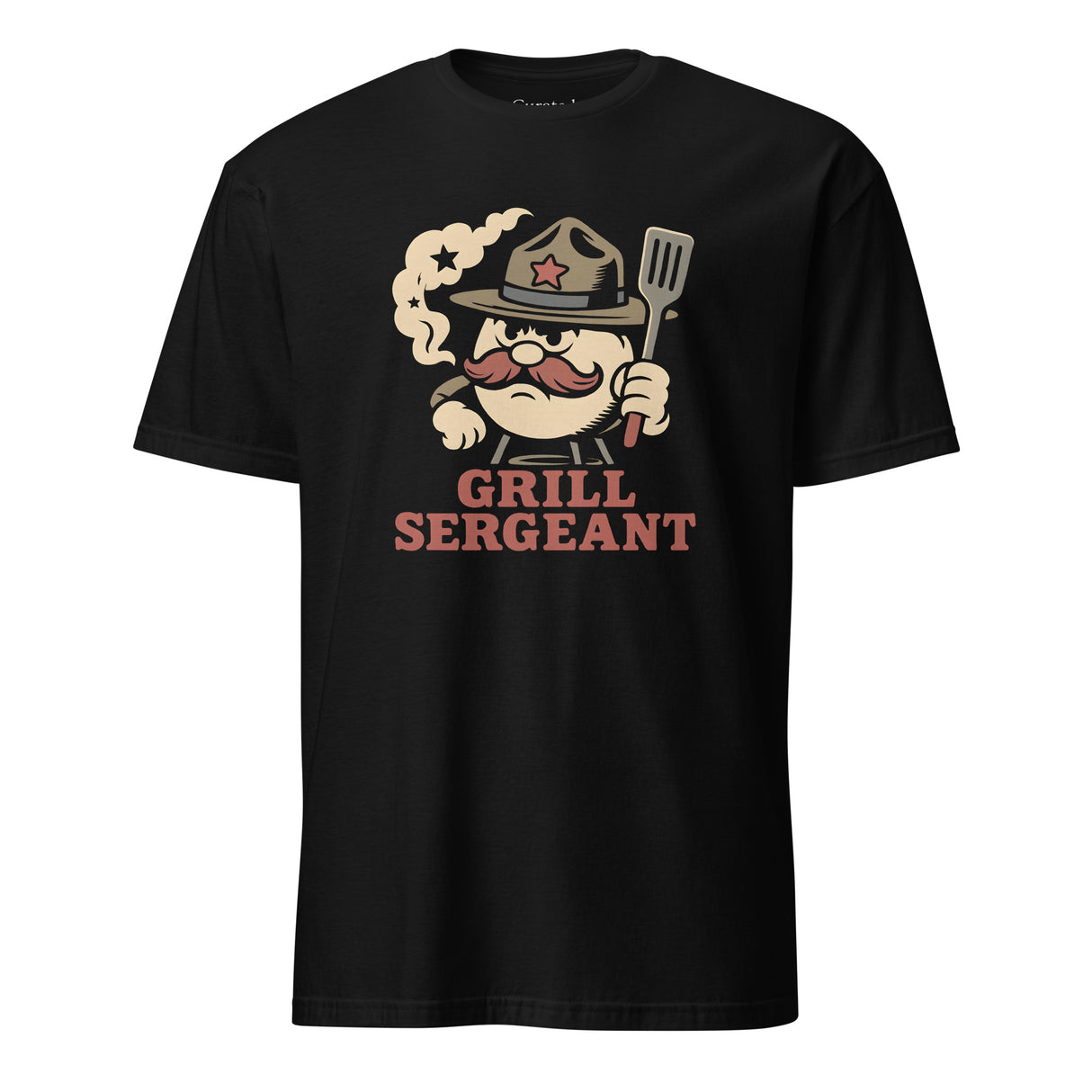 Black t-shirt with 'Grill Sergeant' graphic design on a white background