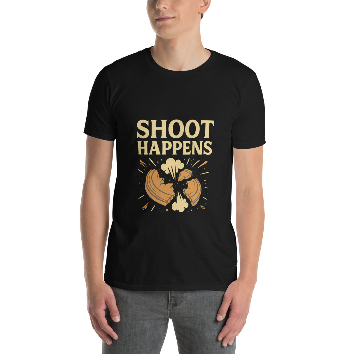 Shoot Happens Unisex Black T-Shirt - For the Clay Target Shooting Enthusiast