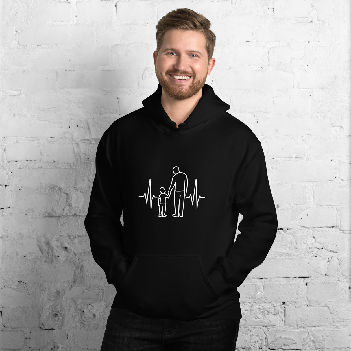 Father & Son Heartbeat Unisex Heavy Blend Black Hoodie – For the Dad Who Matters Most
