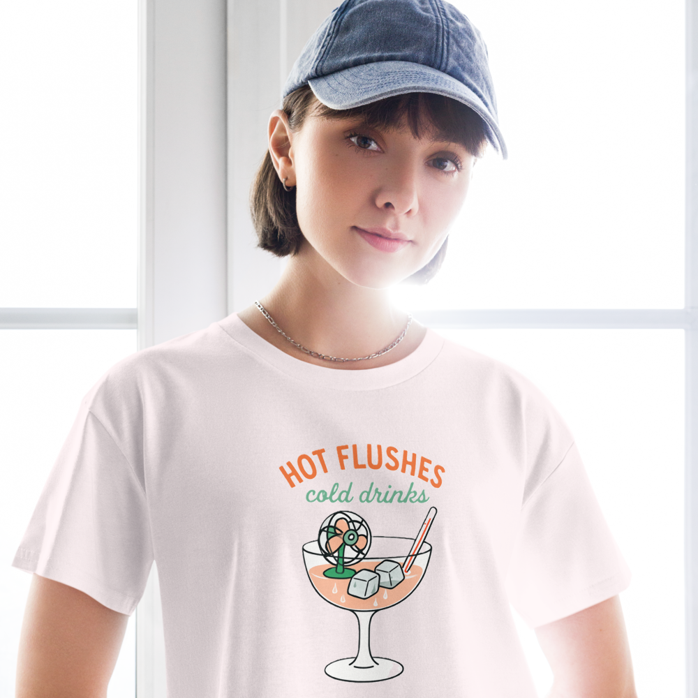 Hot Flushes, Cold Drinks Women's Pink Crop Top - For the Midlife Warrior
