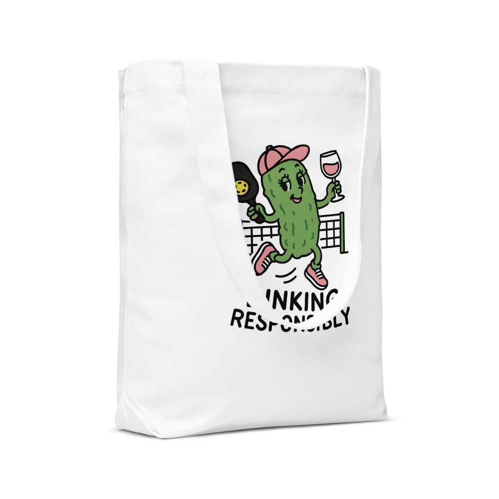 Dinking Responsibly Double Sided White Cotton Tote Bag - For the Pickleball Lover
