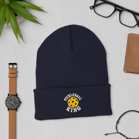 Navy embroidered cuffed beanie with Pickleball King logo