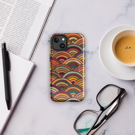 Retro Waves MagSafe phone case with bold vintage arcs in warm earthy tones