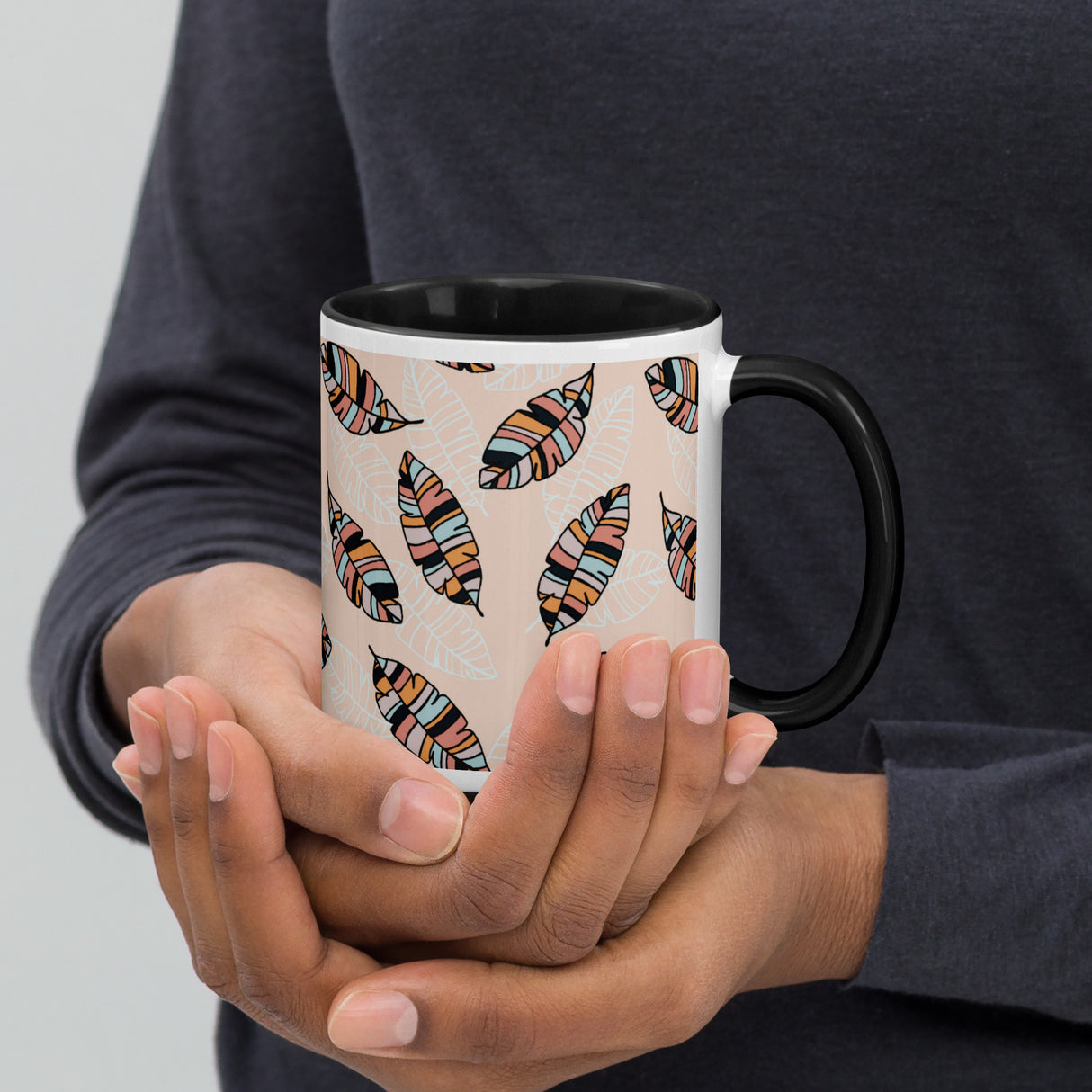 Boho Feathers Mug with Colour Inside - For the Free Spirit