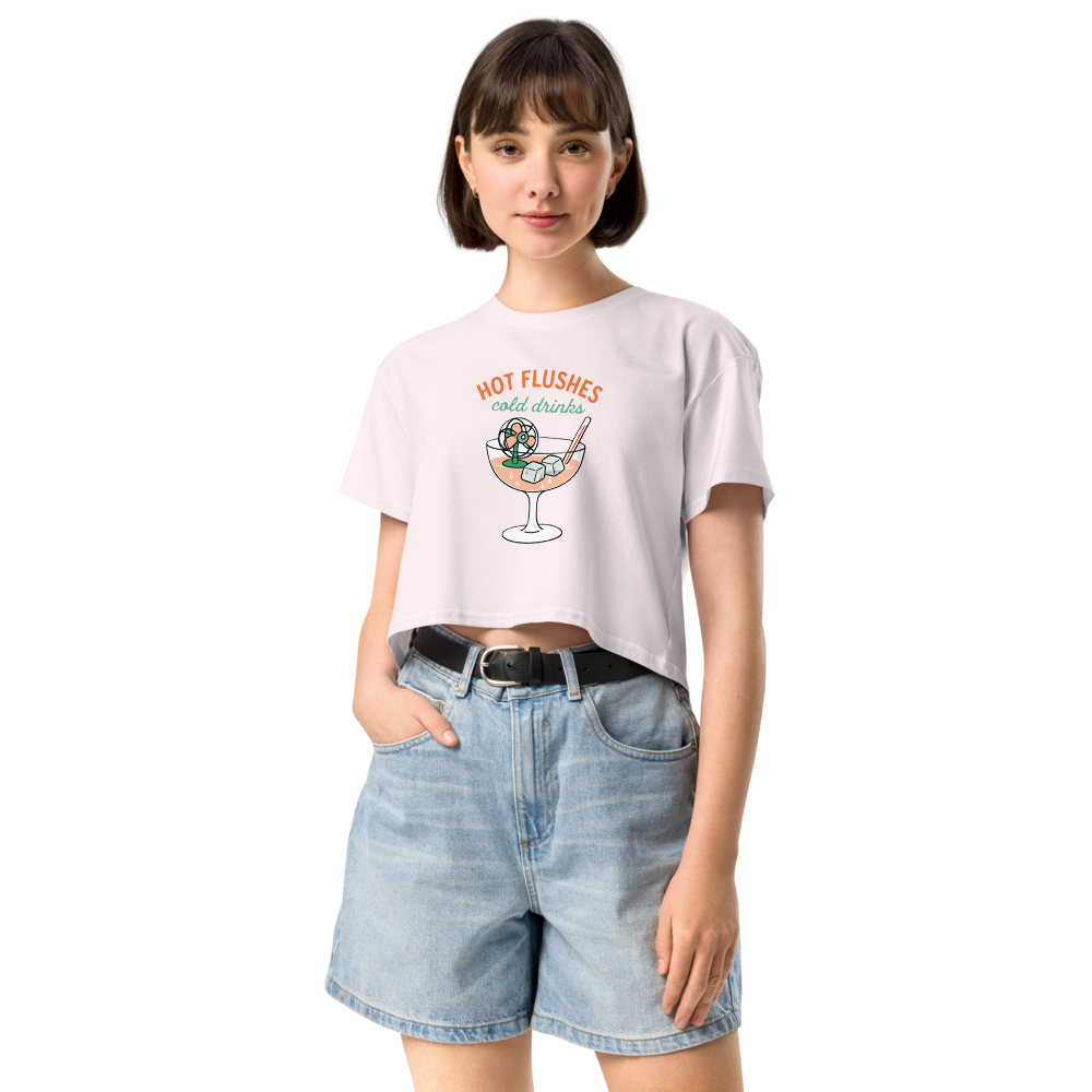 Hot Flushes, Cold Drinks Women's Pink Crop Top - For the Menopause Warrior