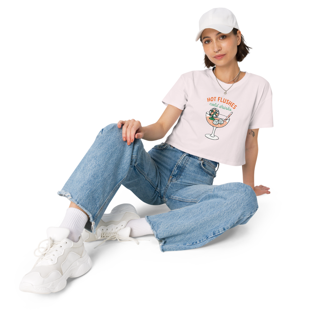 Hot Flushes, Cold Drinks Women's Pink Crop Top - For the Menopause Warrior