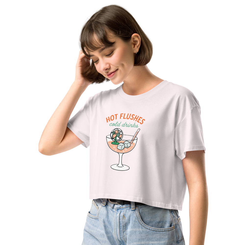Hot Flushes, Cold Drinks Women's Pink Crop Top - For the Menopause Warrior