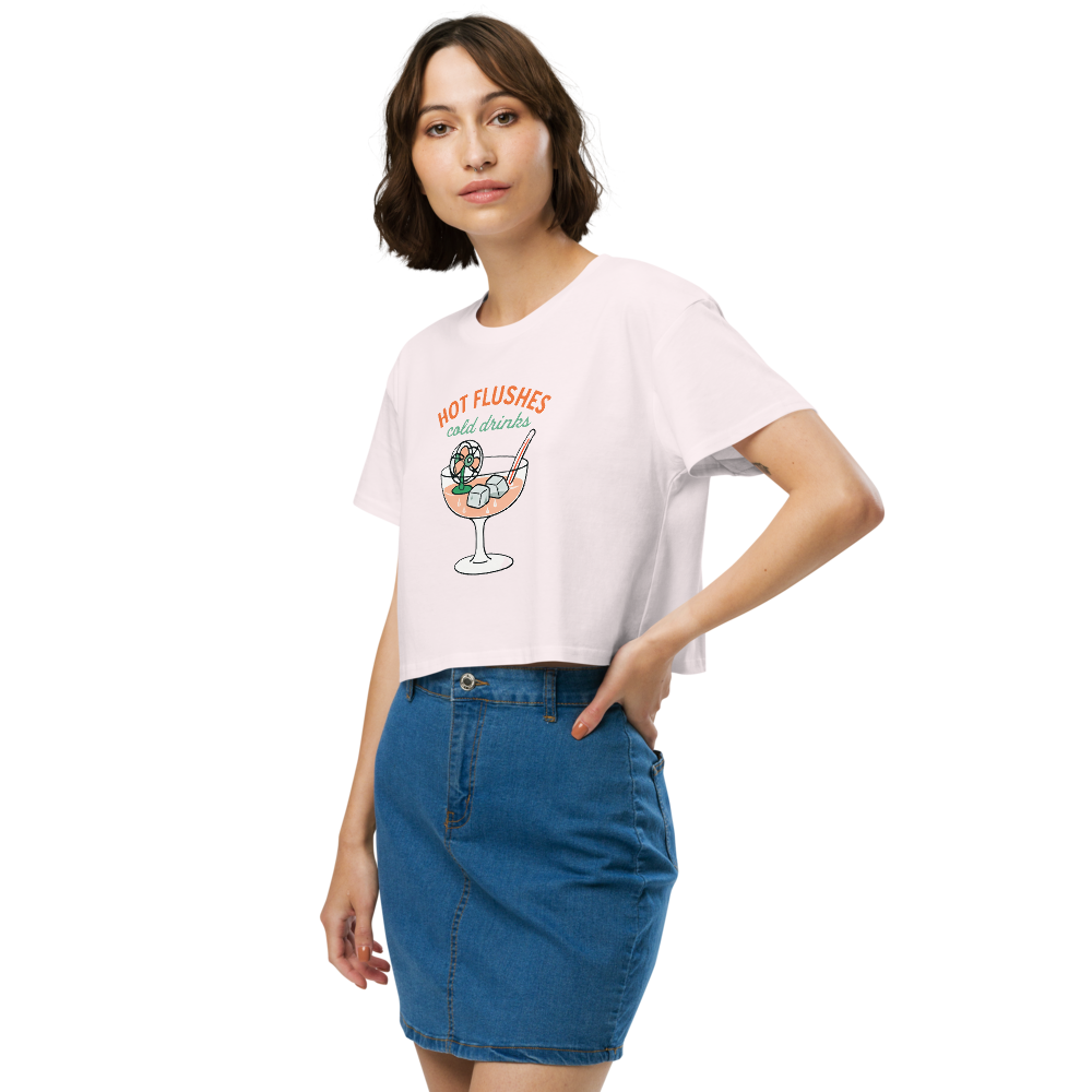 Hot Flushes, Cold Drinks Women's Pink Crop Top - For the Menopause Warrior